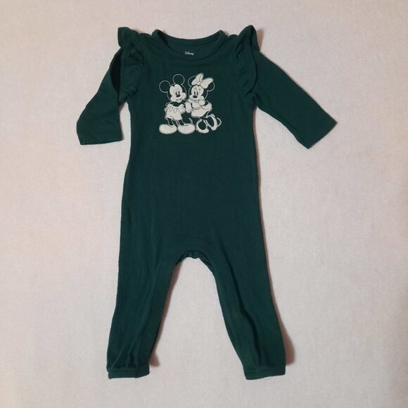 DISNEY JUMPING BEAN Mickie Minnie Mouse Green Romper Ruffle One Piece Bodysuit 3 - Picture 1 of 5